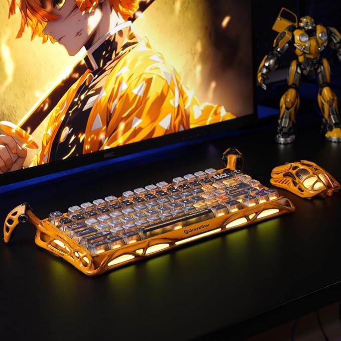 GravaStar Mercury K1 Pro Wireless Mechanical Gaming Keyboard, Aluminum Alloy 75% Layout, Hot-Swappable RGB Custom Keyboard with Linear Switches – Handcrafted Battle-Worn Yellow Edition-DeskLoop Office