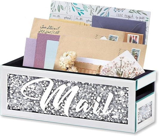 Crushed Diamond Mail Organizer, Crystal Mail Organizer Countertop, Mirror by WALTSOM