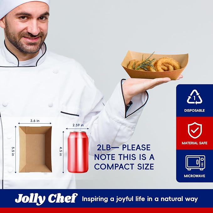 JOLLY CHEF 2lb Paper Food Trays, 250 Pack Disposable Paper Boat, Serving Boats - Image 3