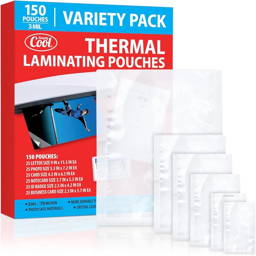 3MIL Thermal Laminating Sheets (150 Count) Letter Size, Photo, Card, Notecard, ID Badge and Business Card Sizes, Laminating Pouches, Compatible with Laminators, Crystal Clear Laminated Finish-DeskLoop Office