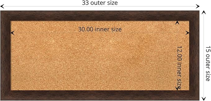 Amanti Art Natural Cork Board for Wall, 15x33 Vision Board with Brown Wood Frame, Medium Corkboard Office Decor for Home Organization, Casual Corkboard Pinboard to display items for home organization-DeskLoop Office
