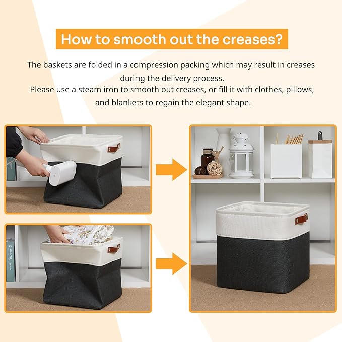 DULLEMELO Set Of 4 Cube Storage Bins, Fabric Storage Basket for Shelves Closet Nursery Toy Storage, 12 Inch Collapsible Fabric Bins for Toy Book Magazine Towel Organizers(4 Pack - 12" White&Black)-DeskLoop Office