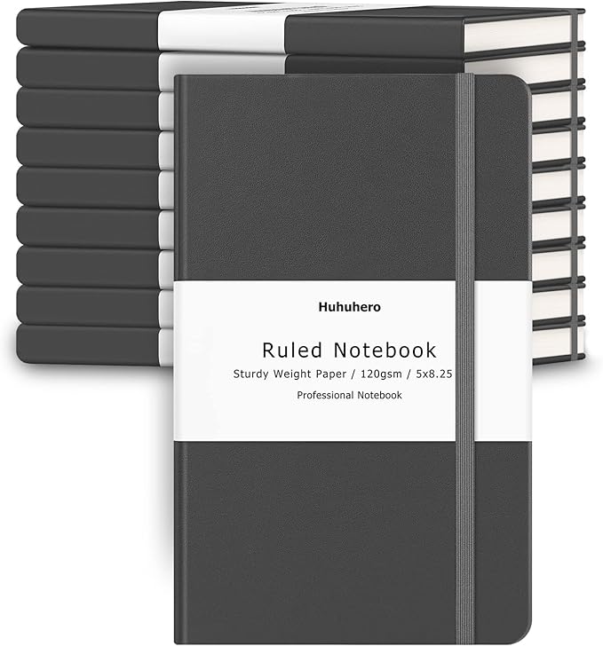 Huhuhero Notebooks Journal, College Ruled Notebook, Premium Thick Paper Lined Journal, Hardcover Notebook for Office Home School Business Writing Note Taking Journaling, 5"×8.25" (10, Dark Gray)-DeskLoop Office