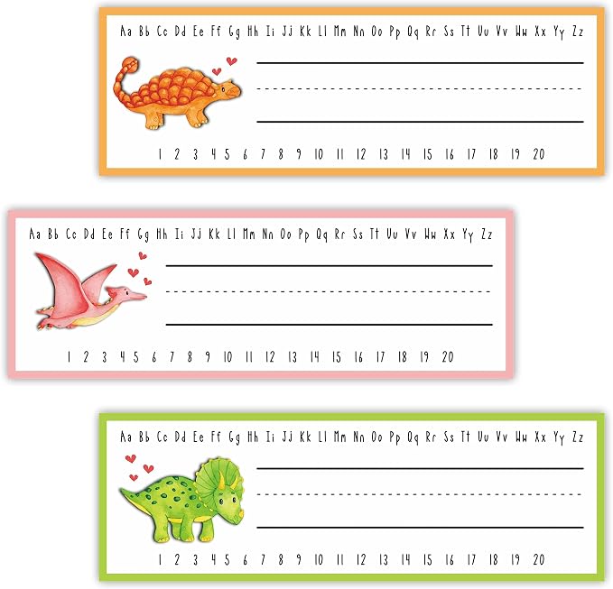 30 Name Tags Labels -Dinosaur Love Theme Self Adhesive Name Plates, Desk Label by YKYENR