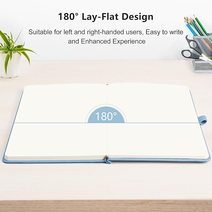 RETTACY Blank Journal Notebook, 192 Pages, A5 Medium Size (5.7'' x 8.3''), Leather Hardcover, 100 GSM Thick Paper, for Sketching, Drawing, Painting (Light Blue)-DeskLoop Office
