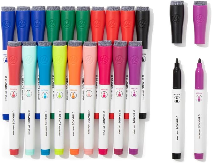 U Brands Dry Erase Markers Medium Tip Set, 21 Pack, Low Odor Ink, Dry Erase by UBrands