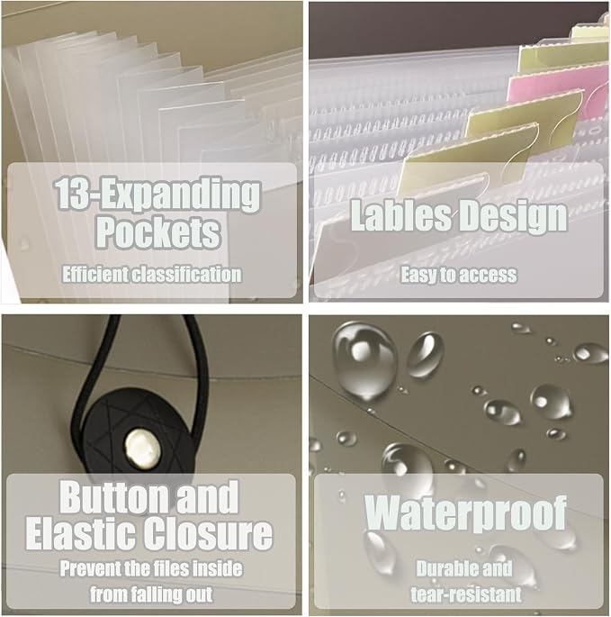Portable 13-Pocket Receipt & Coupon Organizer, Small Expanding Accordion File - Image 3
