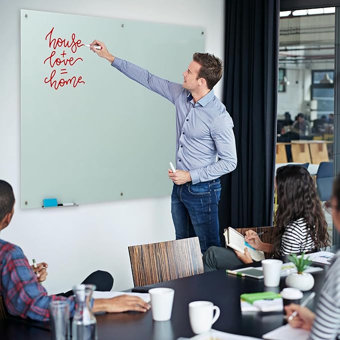Glass Magnetic White Board – 72 x 48 Inches Dry Erase Frameless Whiteboard for Wall, Large Writing Board Wall Mounted Glass Board for Display, School and Business Office-DeskLoop Office