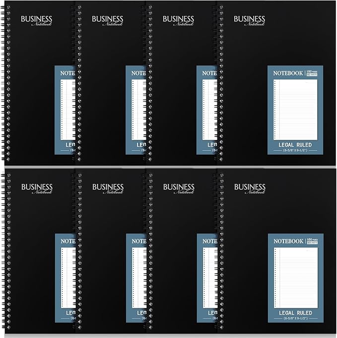 Resurhang 8 Pack Wirebound Business Notebook Legal Ruled Spiral Notebook 6-5/8" by Resurhang