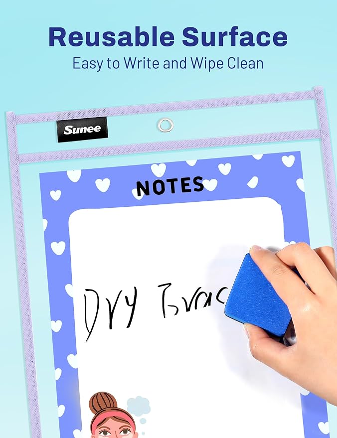 SUNEE 35 Packs Oversized Reusable Dry Erase Pocket Sleeves - Image 3