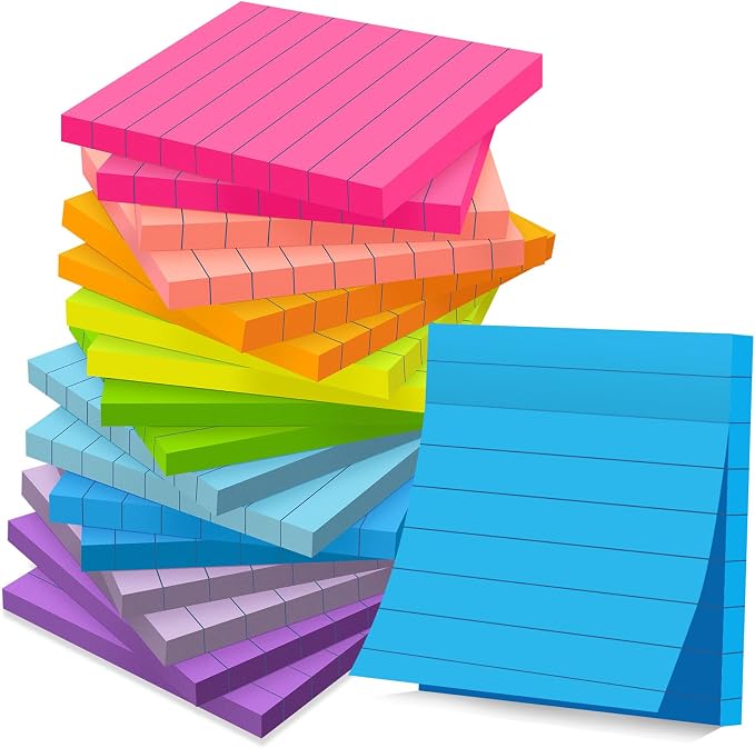 Lined Sticky Notes 3x3 in Bright Ruled Post Stickies Colorful Super Sticking by YEECOK
