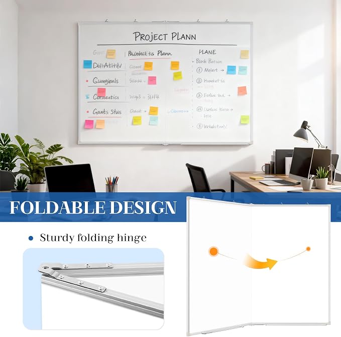 60" x 36" Double-Sided Large White Board, Foldable Magnetic Whiteboard Dry - Image 3
