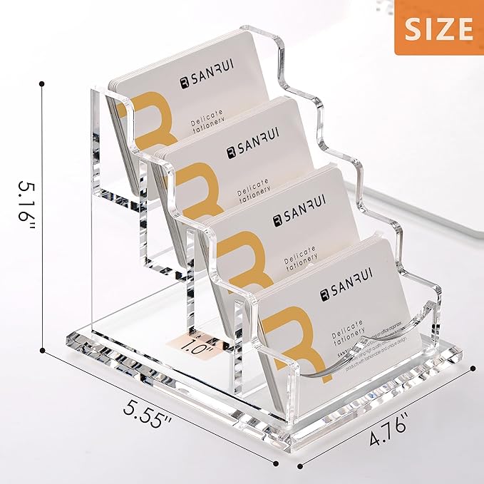 SANRUI Clear Acrylic Business Card Holder for Desk Display Stand Holders Organizer Rack , 4 Tier 4 Pocket , Holds 200 cards-DeskLoop Office