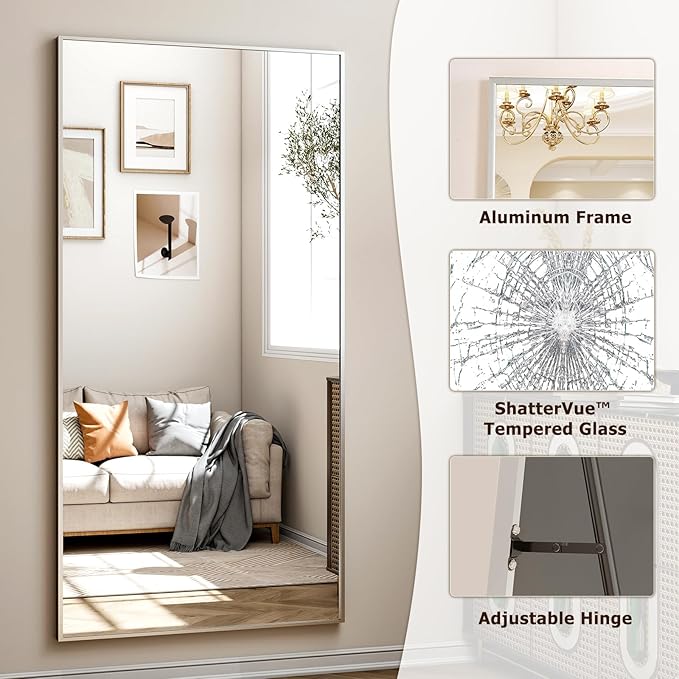 26"x71" Full Length Mirror, Adjustable Standing/Wall Mounted Floor Mirror for Bedroom, Living Room, Entryway, Large Silver Leaning Mirror with Shatterproof Glass-DeskLoop Office