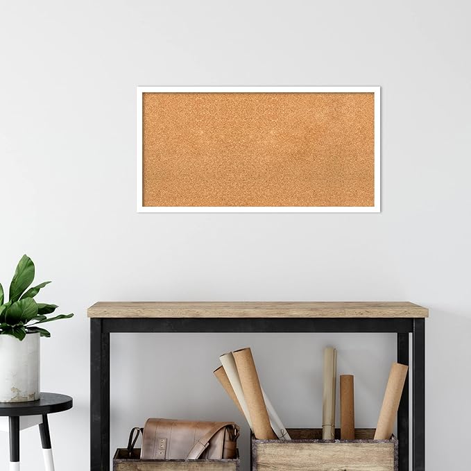 Amanti Art Natural Cork Board for Wall, 17x33 Vision Board with White Frame, Medium Corkboard Office Decor for Home Organization, Modern Corkboard Pinboard to Display Items for Home Organization in-DeskLoop Office