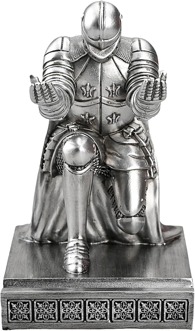 Windbreaker Soldier Knight Pen Holder Personalized Desk Accessory, Mobile Phone & Gaming Controller Holder, Device Stand Gift for Medieval Enthusiasts (Silver)-DeskLoop Office