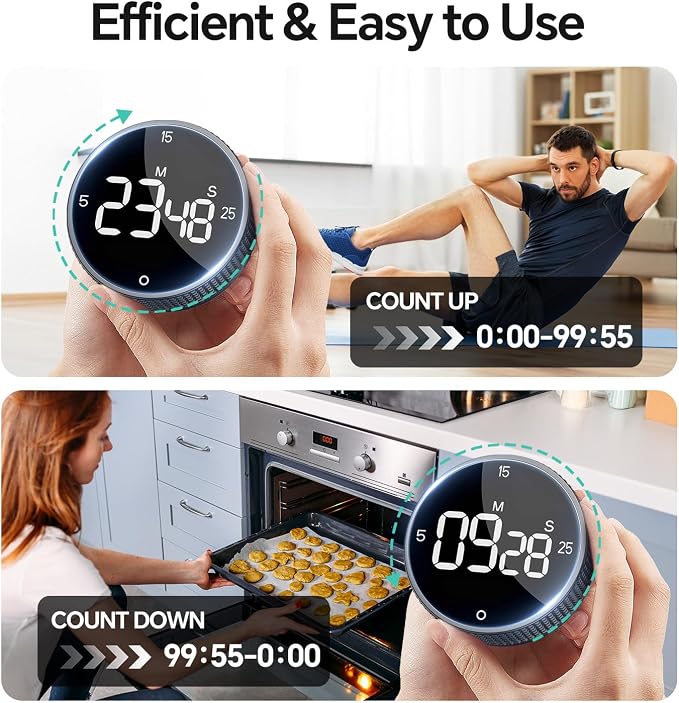 Allbean Digital Kitchen Timer, Large Display Magnetic Countdown Countup Timer - Image 5