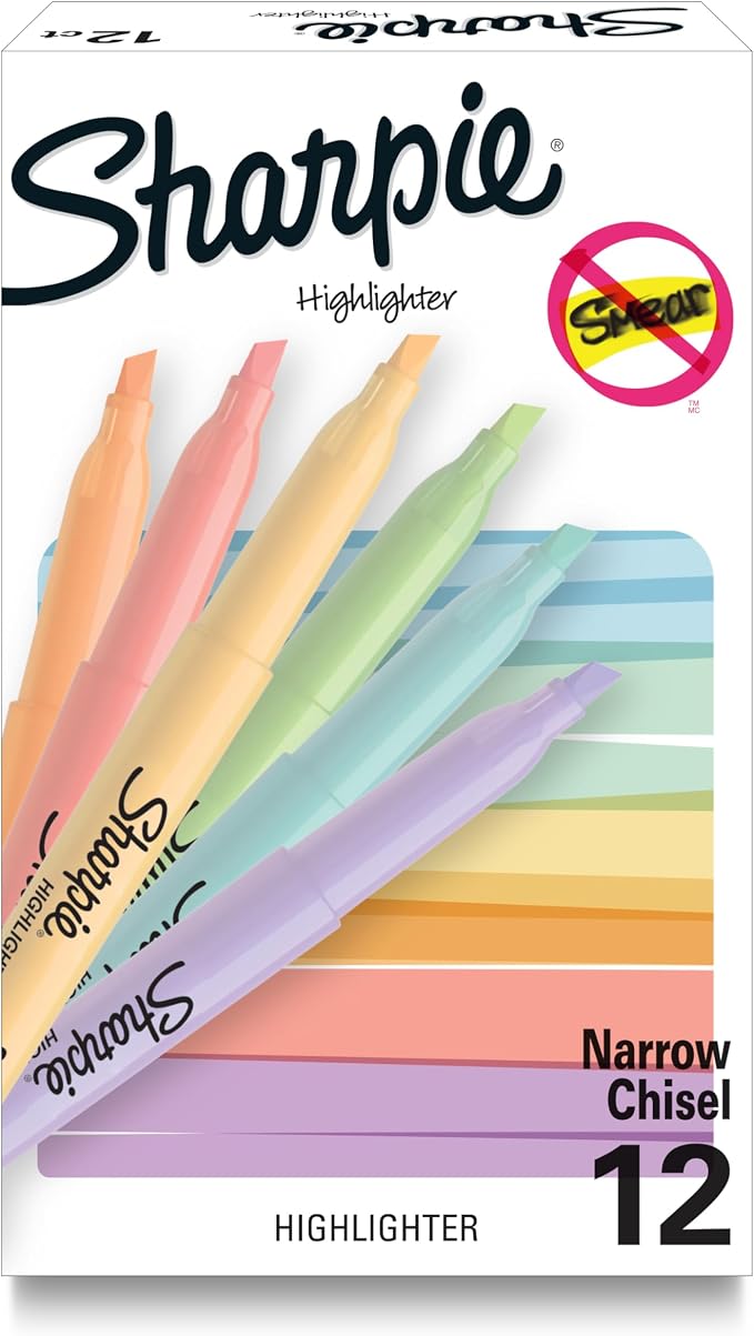 Sharpie Pocket Highlighters, Mild Pastel Colors, Chisel Tip, and Office Use by Unknown