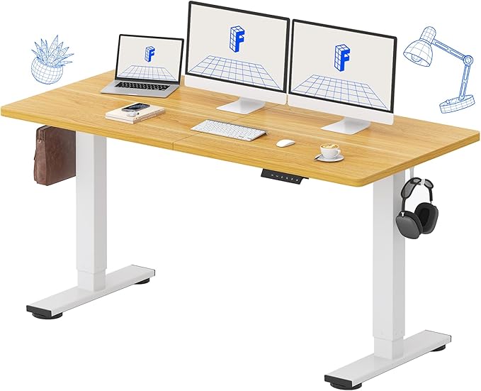 FLEXISPOT Standing Desk Electric Height Adjustable Desk with 63 x 24 Inches Splice Board, Ergonomic Memory Controller, Maple Top + White Frame-DeskLoop Office
