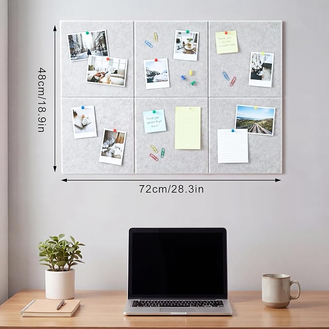 Thboxes Large Cork Board 28" x 19", 6 Pack Felt Wall Tiles - Image 2