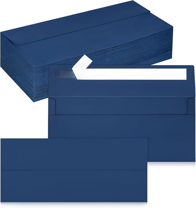 100 Pack #10 Business Envelopes, Self Seal Standard Navy Blue Envelopes by QIKSION