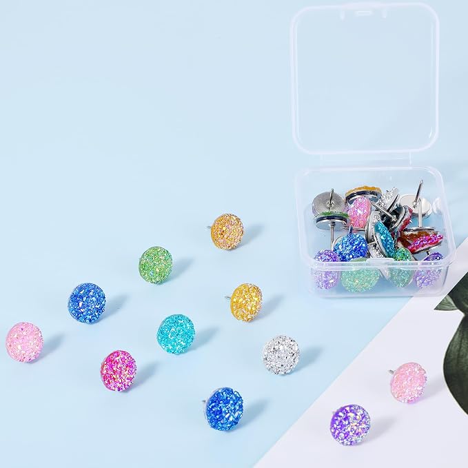 Mabor 30Pcs Decorative Thumb Tacks Glitter Rhinestone Cute Push Pins | Fun Push - Image 7