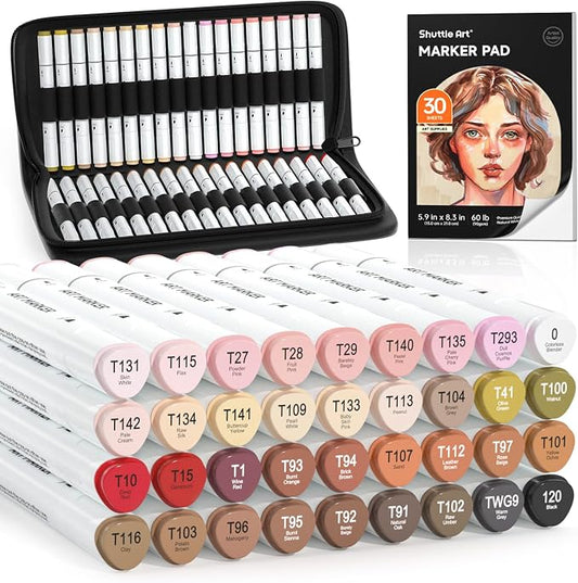 Shuttle Art 36 Colors Skin Tone&Hair Art Markers, Dual Tip Alcohol Based Marker by ShuttleArt