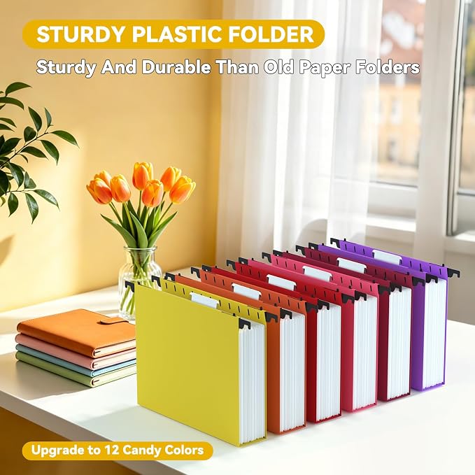 Plastic Heavy Duty Hanging File Folders, 12 Pack Reinforced Letter Size Hanging - Image 2