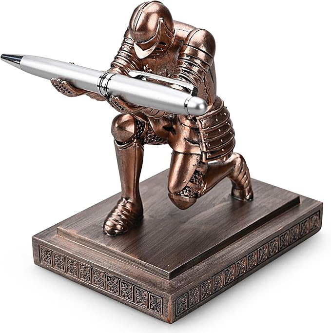 Knight Pen Holder Pen Stand Desk Organizers and Accessories Resin Pencil Holder as Gift with a Fancy Pen for Office and Home Desk Organizer (Bronze)-DeskLoop Office