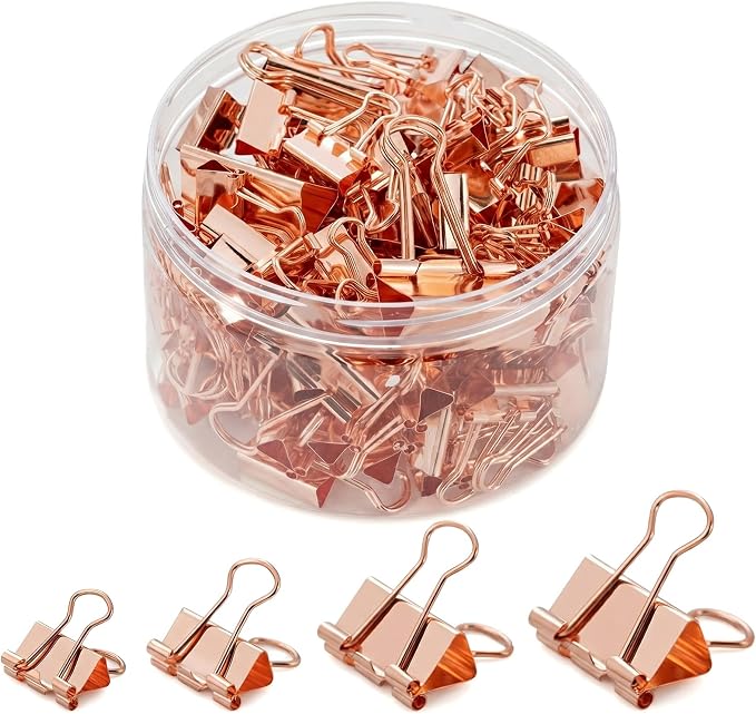 Rose Gold Binder Clips, Stainless Steel Handle, Aesthetic Desk Supplies by ZYFOFFICE