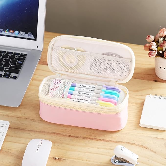 Dugio Big Pencil Case for Girls Organizer Pencil Bag with Zipper Pencil Pouch for School Teens Kids Aesthetic Large Pencil Pouch Pink-DeskLoop Office