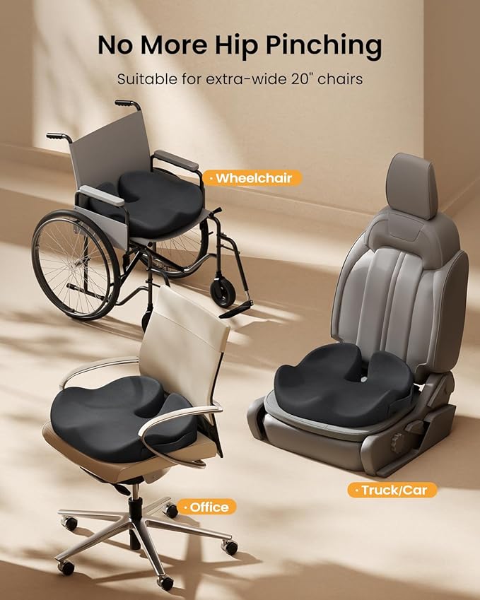 ProtoArc Extra Large Seat Cushions for Office Chairs, Ergonomic Memory Foam Seat Cushion for Home, Extra Cover, Car Seat Cushions for Driving, Pressure Relief Pad for Sciatica - Black-DeskLoop Office