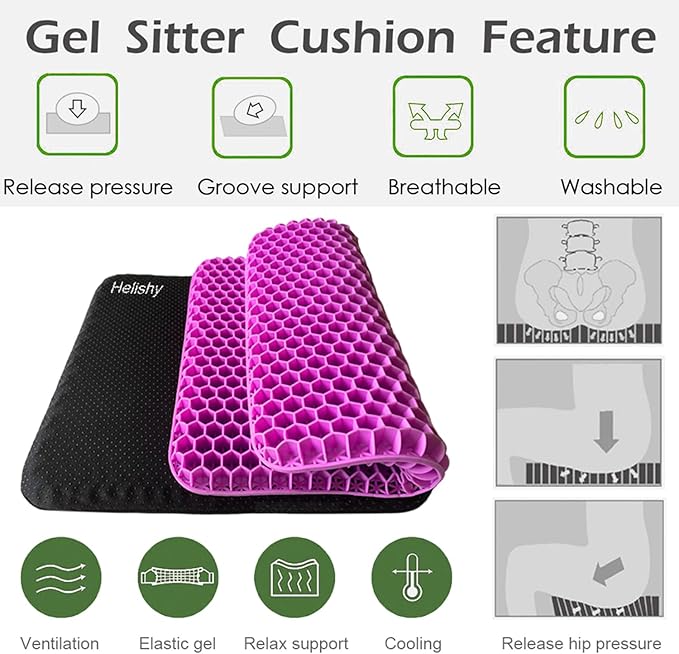 Gel Seat Cushion, Egg Seat Cushion for Tailbone, Back, Sciatica Pain Relief - Gel Enhanced Chair Pads with Non-Slip Cover for Office Home Chair Car Seat Wheelchair (Standard, Violet)-DeskLoop Office