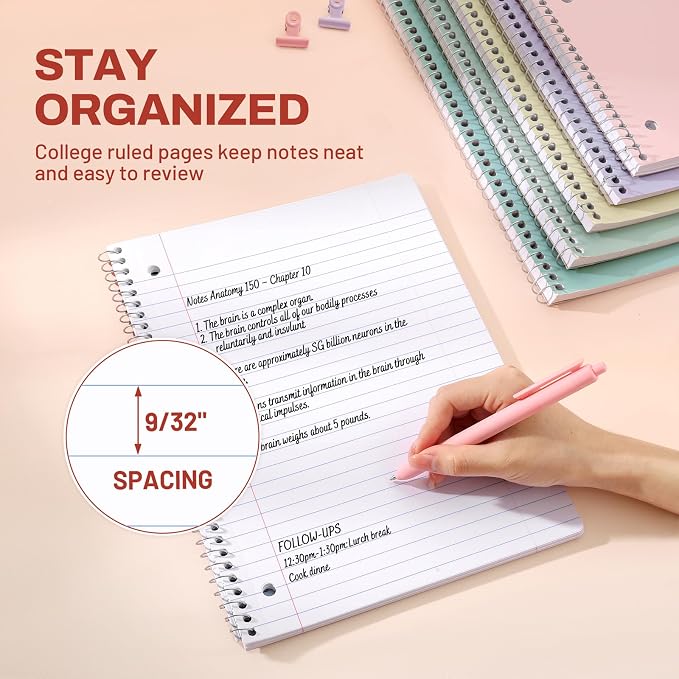 SUNEE Spiral Notebooks, 10 Pack, College Ruled Paper, 70 Sheets per Notebook - Image 5