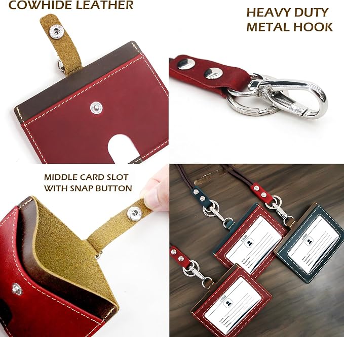 Badge Holder: Boshiho Cowhide Leather ID Badge Card Holder - Image 3