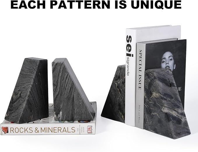 Karibiber Marble Bookends for Heavy Books, Decorative Book Ends for Shelves - Image 2