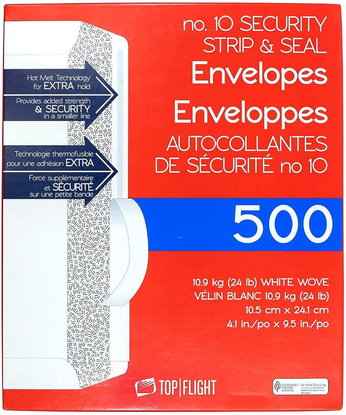 Top Flight PSTF10NWT #10 Envelopes, Strip & Seal, Security Tinted, 24 lb - Image 6