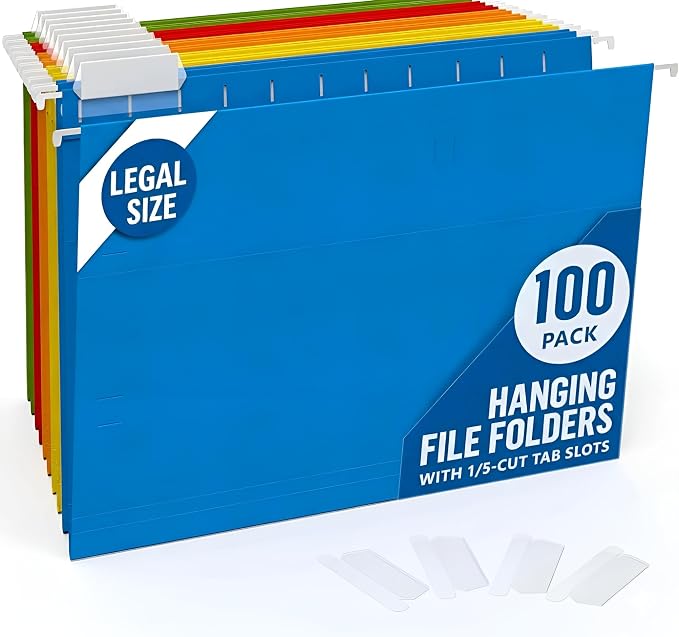 100 Pack Hanging File Folders Legal Size 8.5x14 by Juzari