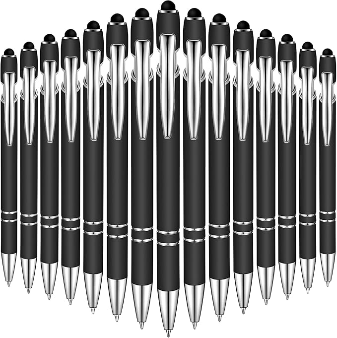 Zonon 38 Pieces Rubberized Ballpoint Pen with Stylus Tip Stylish Metal Pen Capacitive Styli with Soft Rubberized Grip, Black Ink for Most Devices(Black)-DeskLoop Office