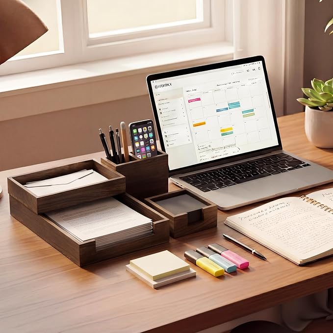 4 Pack Wood Office Supplies Desk Organizer Set - Image 6
