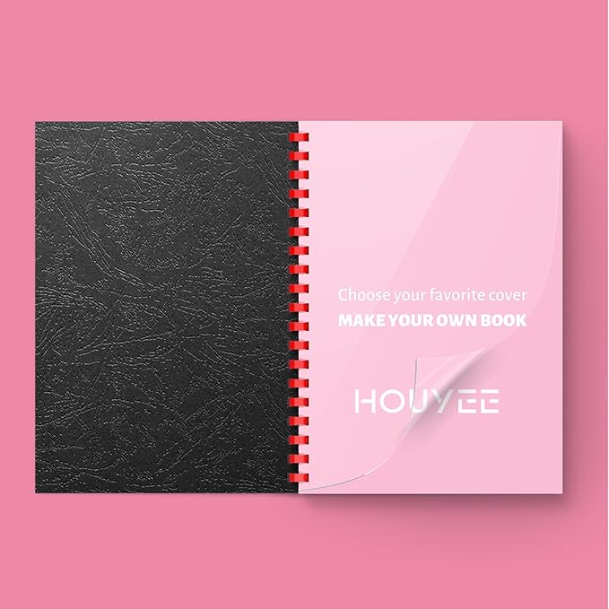 HOUYEE Binding Covers and Combs Set, 8.5x11 Inches, Including 50 Pcs Leather Texture Paper Binding Covers, 50 Pcs 8 Mil Clear PVC Sheets and 20 Pcs Assorted Combs-DeskLoop Office