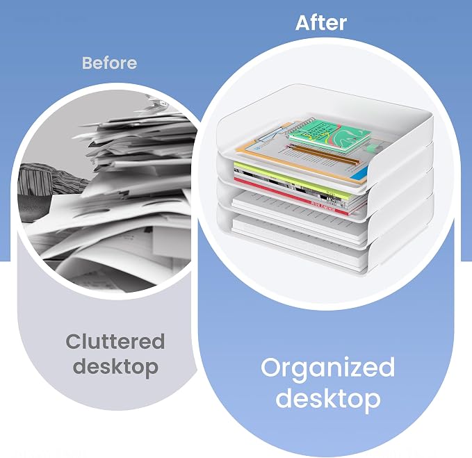 Tomorotec Desk Letter Tray Set, A4 Size White Stackable Document Organizer - Image 3