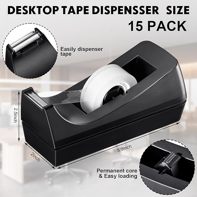 Colarr 15 Pack Desktop Tape Dispenser Non Skid Base Tape Dispensers Desk Tape Dispenser Tape Roll Dispenser for Office Home, Tape Not Included-DeskLoop Office