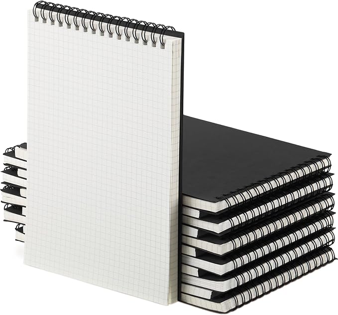 Engrowtic 12 Pack Graph Paper Spiral Notepad A5 Top Wirebound Notepad Grid by Engrowtic