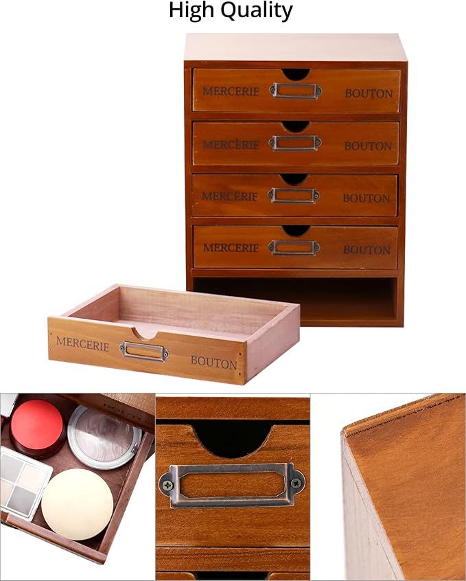 QWORK Vintage Wooden Home Office Desk Organizer - Image 4