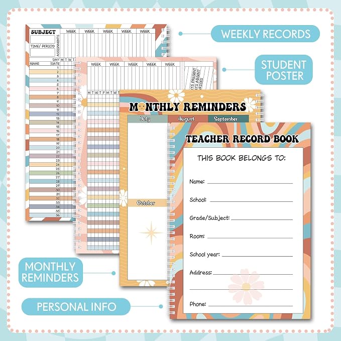 Fuyoooo Teacher Record Book Teacher Grade Books 2026-2027 Spiral Bound Record - Image 3