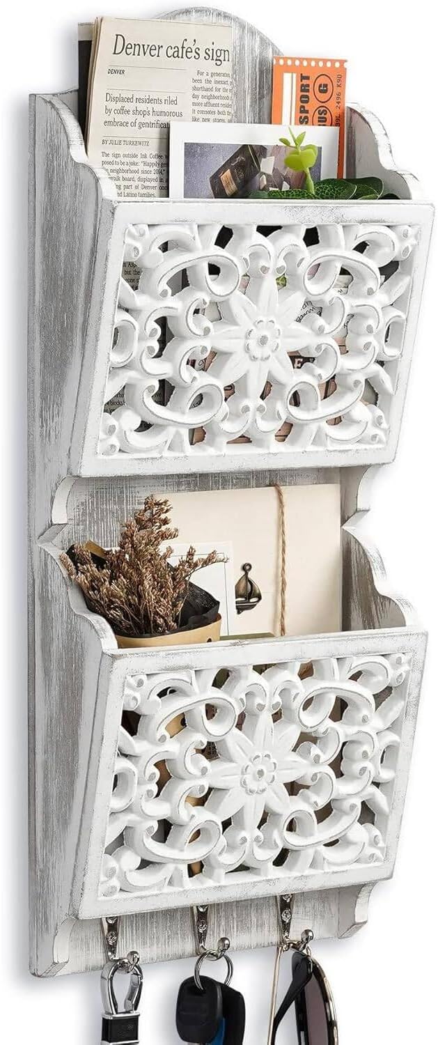 Key and Mail Holder for Wall Mail Holder for Wall, 2-Slot Mails Organizer by Dhmkfly