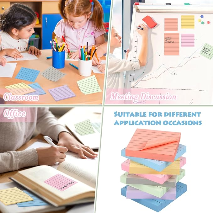 Yexiya 64 Pcs Lined Sticky Notes Self Stick Notes with Lines Bright Assorted Colors Sticky Pad for Home Office Products Post Memos, 1920 Sheets(4 x 6 Inch, 3 x 3 Inch,Fresh Color)-DeskLoop Office