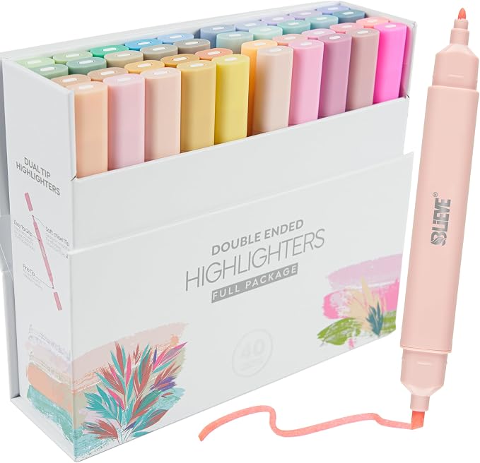 BLIEVE Bible Highlighters No Bleed, Pastel Colors, Dual Tip, 40 Pack | by BLIEVEART