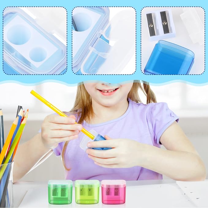 24 Pieces Pencil Sharpeners Manual Dual Holes Pencil Sharpener - Image 3